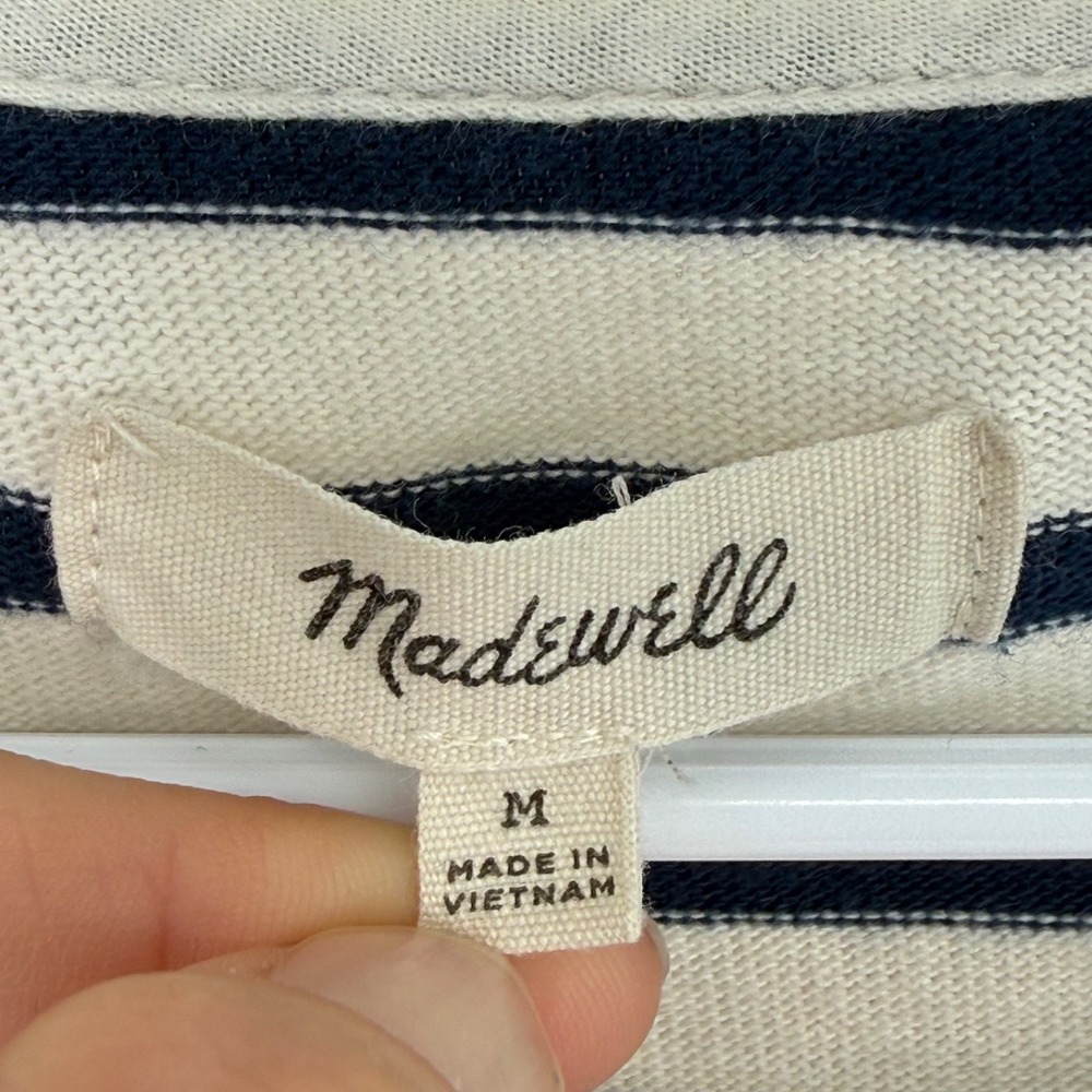 Madewell Dress Womens Medium White Blue Striped 100% Cotton Knit Preppy Nautical - Picture 3 of 8